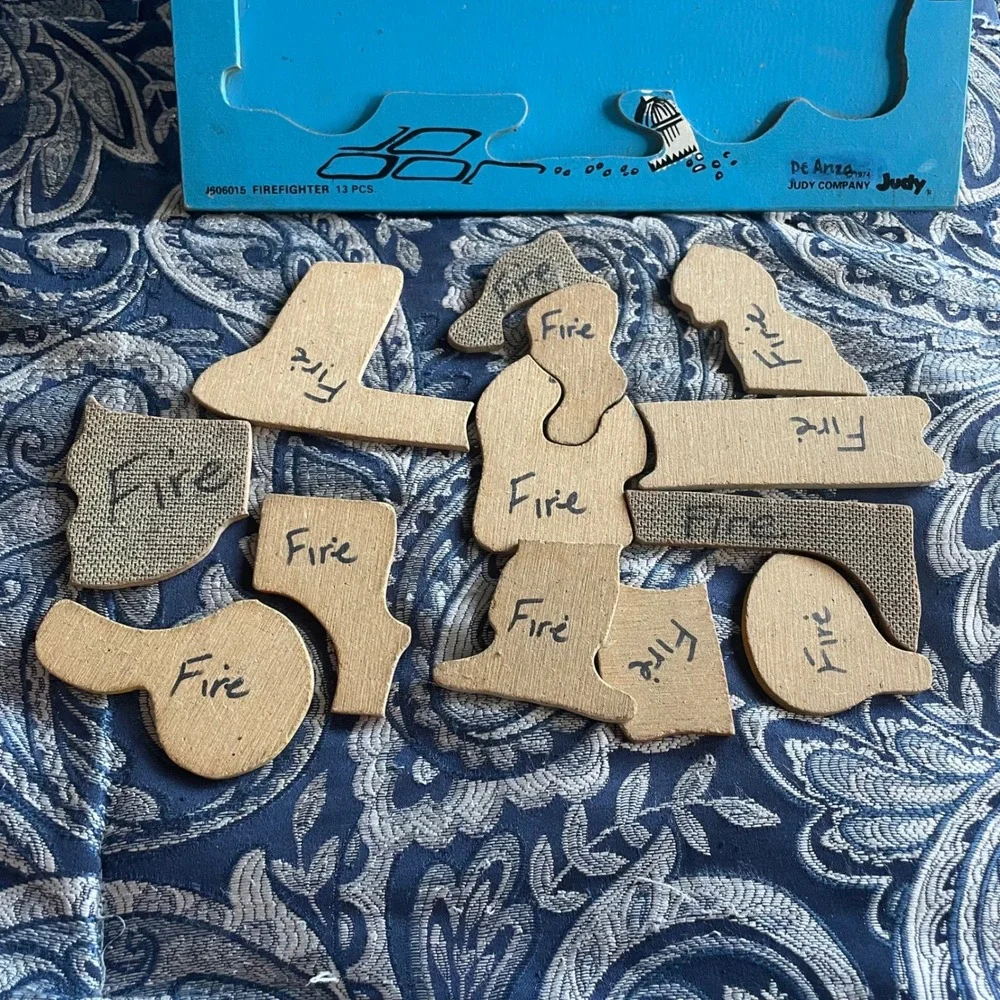 Vintage 1974 Judy Company Firefighter Wooden Inlay Puzzle 13 Pcs J506015 11.5x9